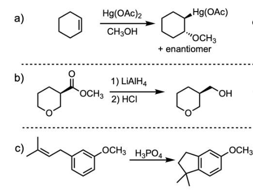Solved Hg(OAc) a) Hg(OAc)2 CH3OH OCH3 + enantiomer b) OCH3 | Chegg.com