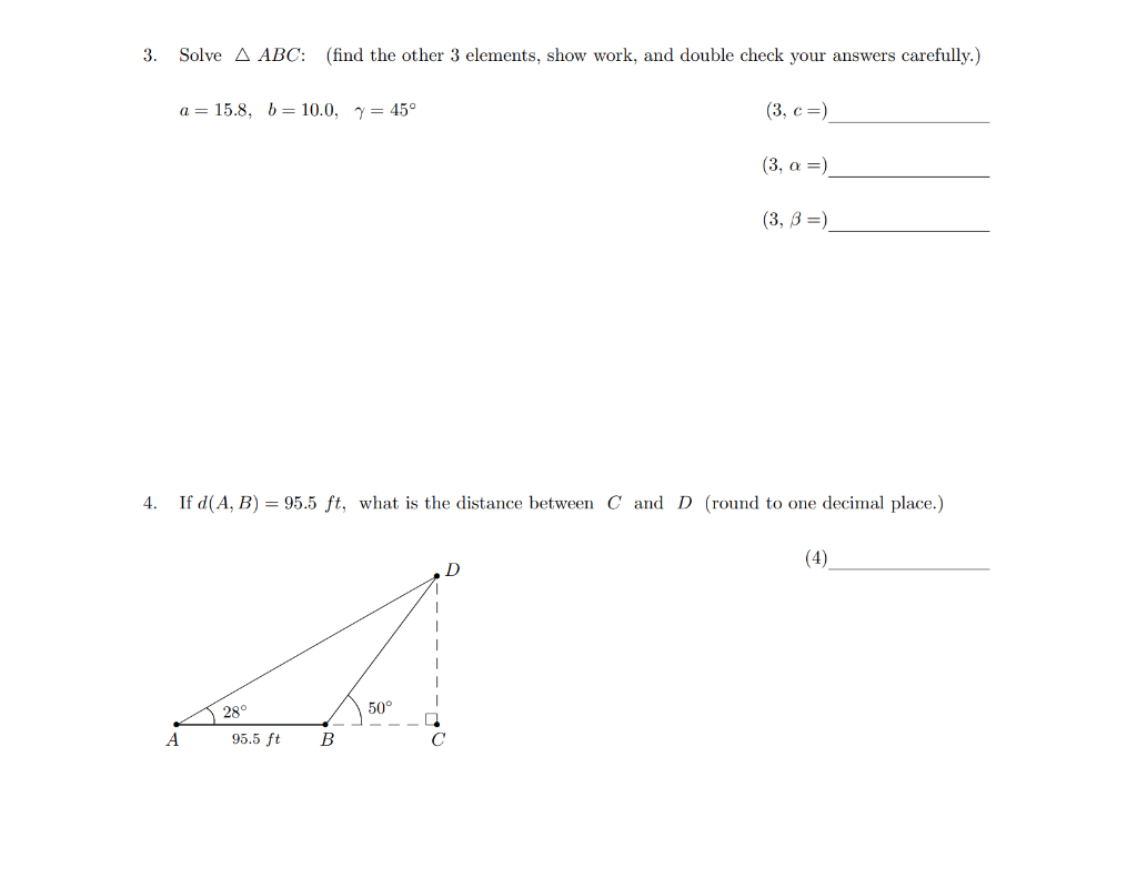 Solved 3. Solve A ABC: (find The Other 3 Elements, Show | Chegg.com