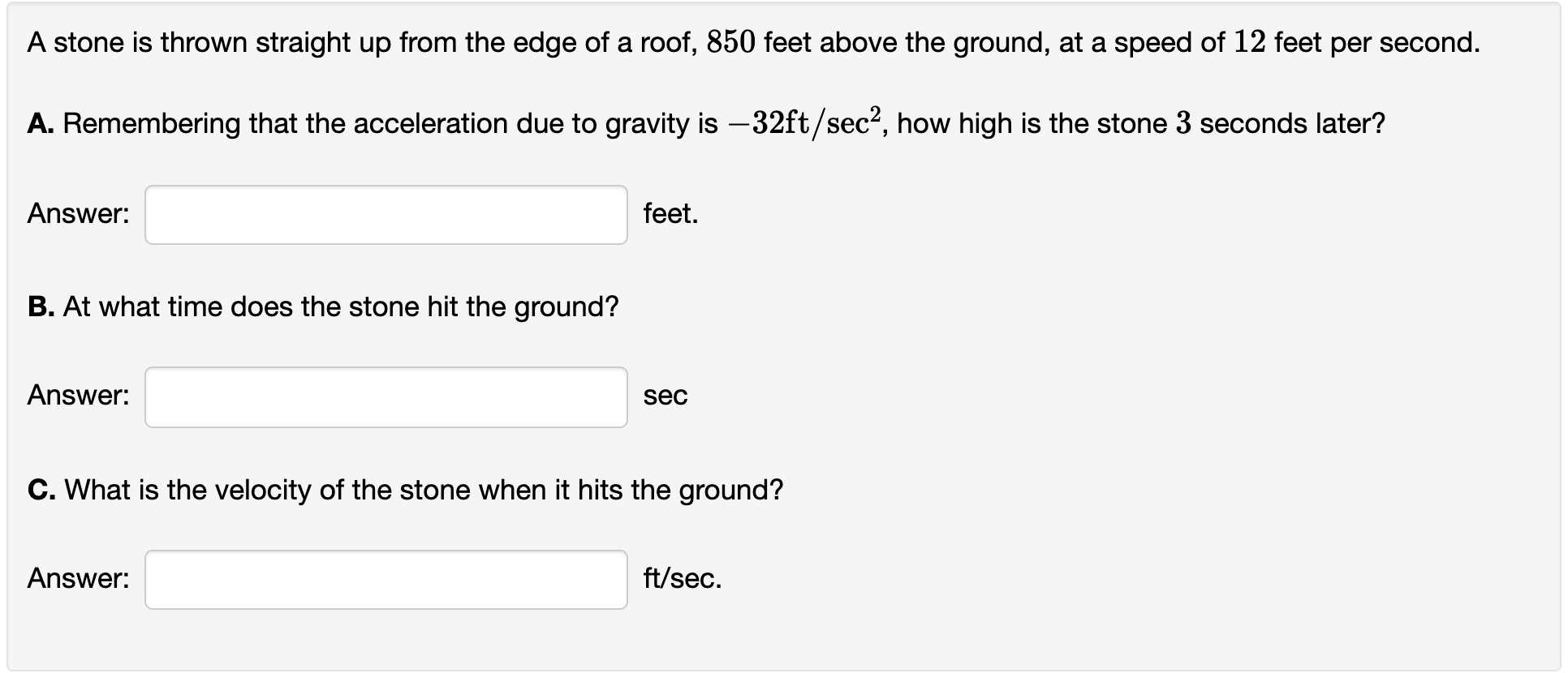 Solved A stone is thrown straight up from the edge of a | Chegg.com