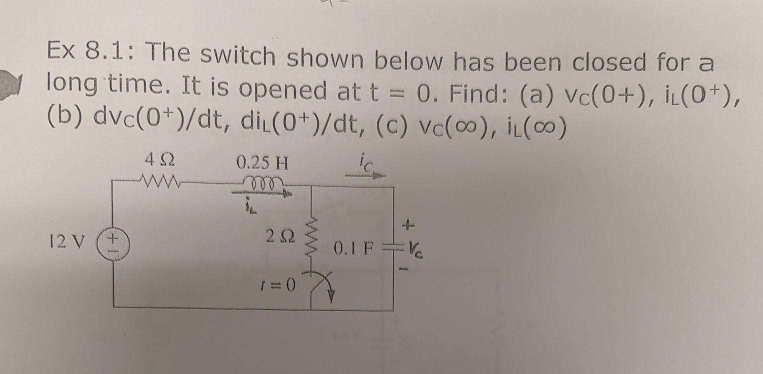 Solved Ex 8.1: The switch shown below has been closed for a | Chegg.com