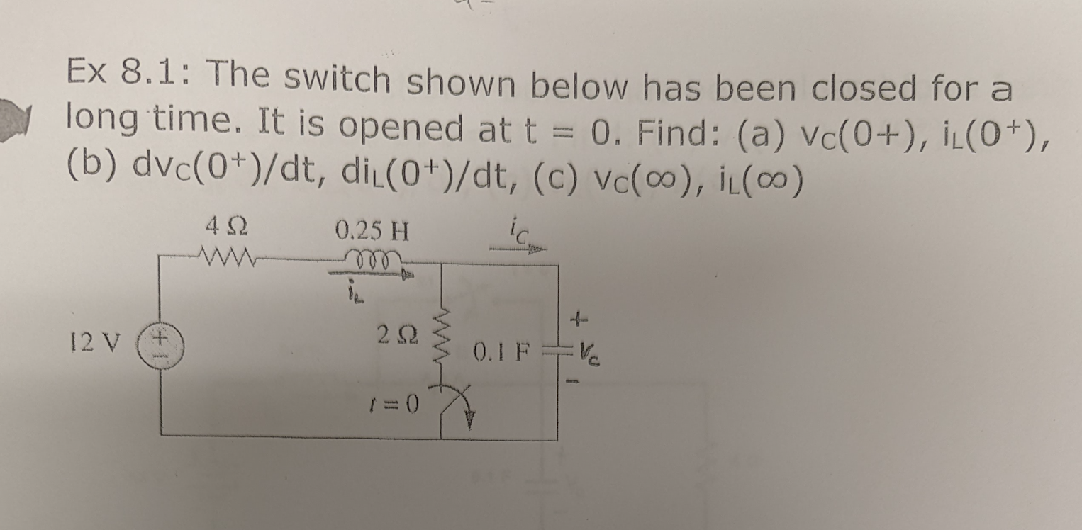 Solved Ex 8.1: The Switch Shown Below Has Been Closed For A | Chegg.com