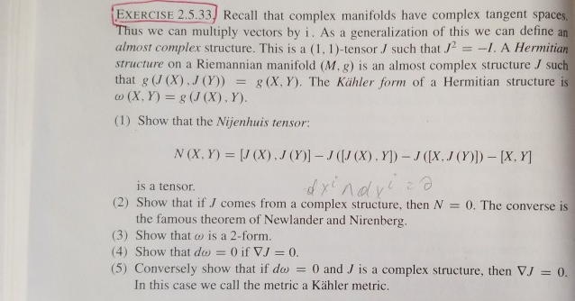 Solved EXERCISE 2.5.33 Recall that complex manifolds have | Chegg.com