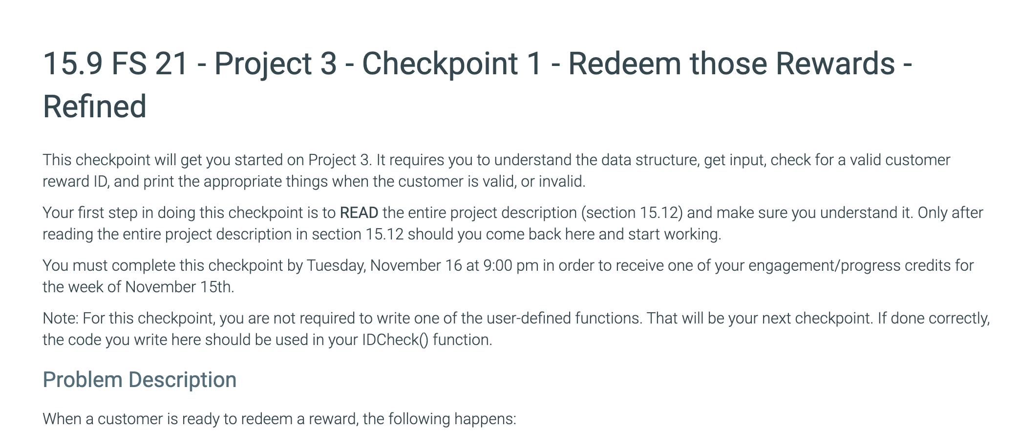 Solved 15.9 FS 21 - Project 3 - Checkpoint 1 - Redeem those | Chegg.com