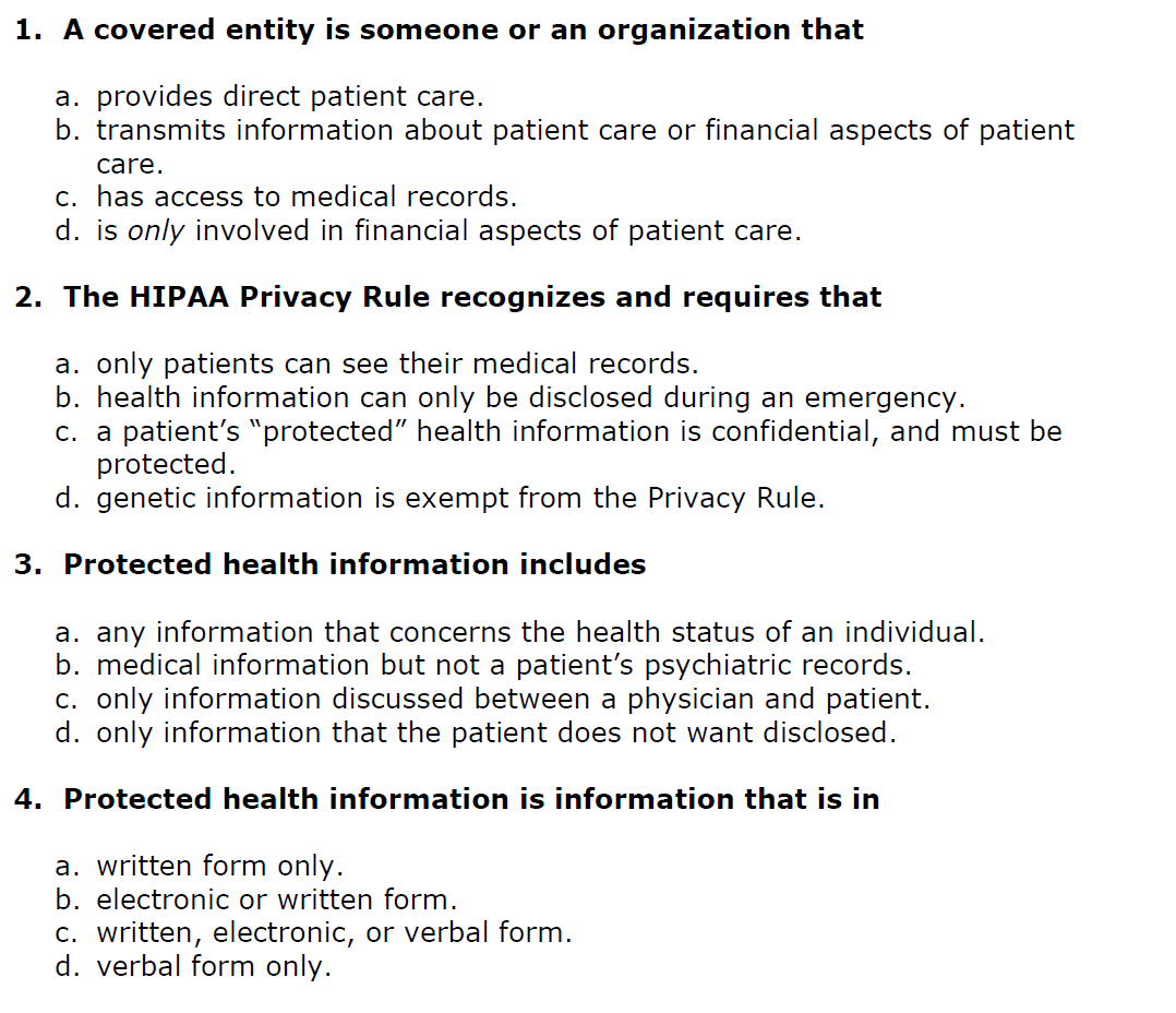 Solved 1 A Covered Entity Is Someone Or An Organization Chegg Com   Php5lSmCr