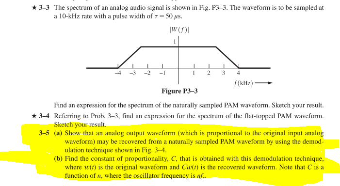 Solved *3-3 The spectrum of an analog audio signal is shown | Chegg.com