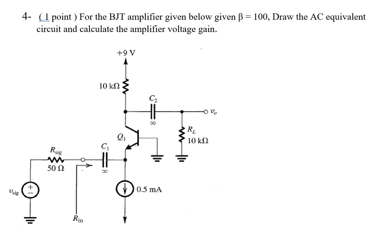 Solved 4- (1 point ) For the BJT amplifier given below given | Chegg.com