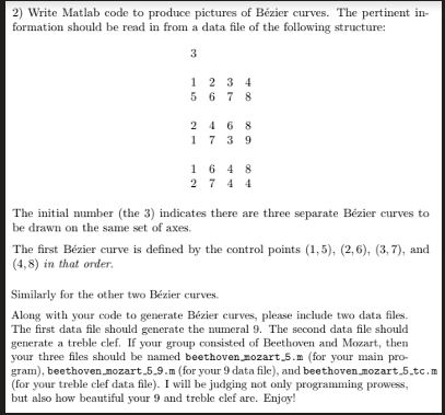 Solved 2) Write Matlab code to produce pictures of Bézier | Chegg.com