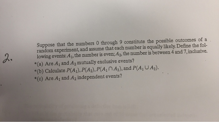 Solved Suppose that the numbers 0 through 9 constitute the | Chegg.com