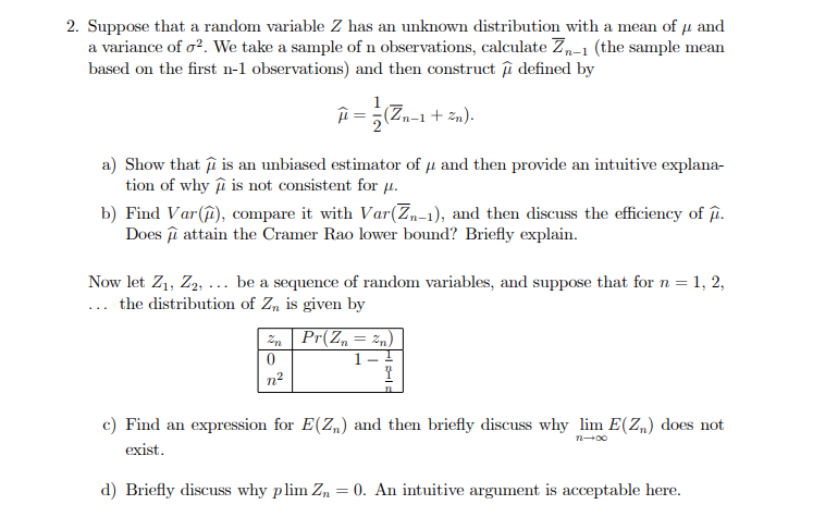 Solved nean 2. Suppose that a random variable Z has an | Chegg.com