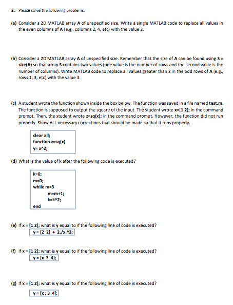 Solved 2) MATLAB - NOTE: The answers are not supposed to be | Chegg.com