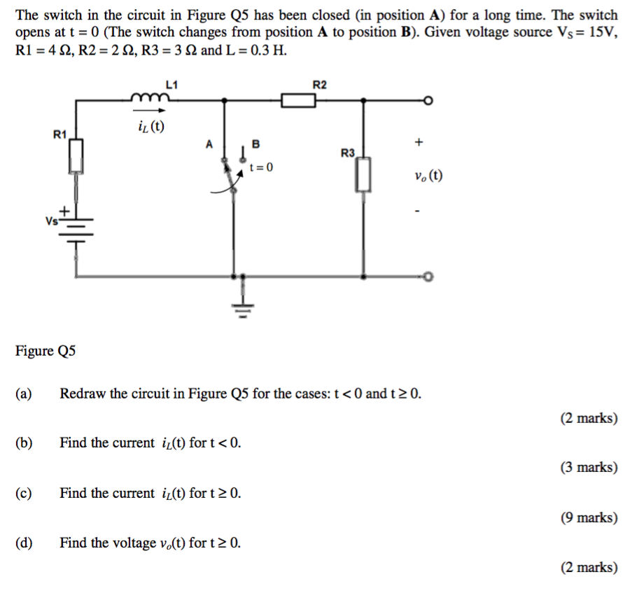 Solved The switch in the circuit in Figure Q5 has been | Chegg.com