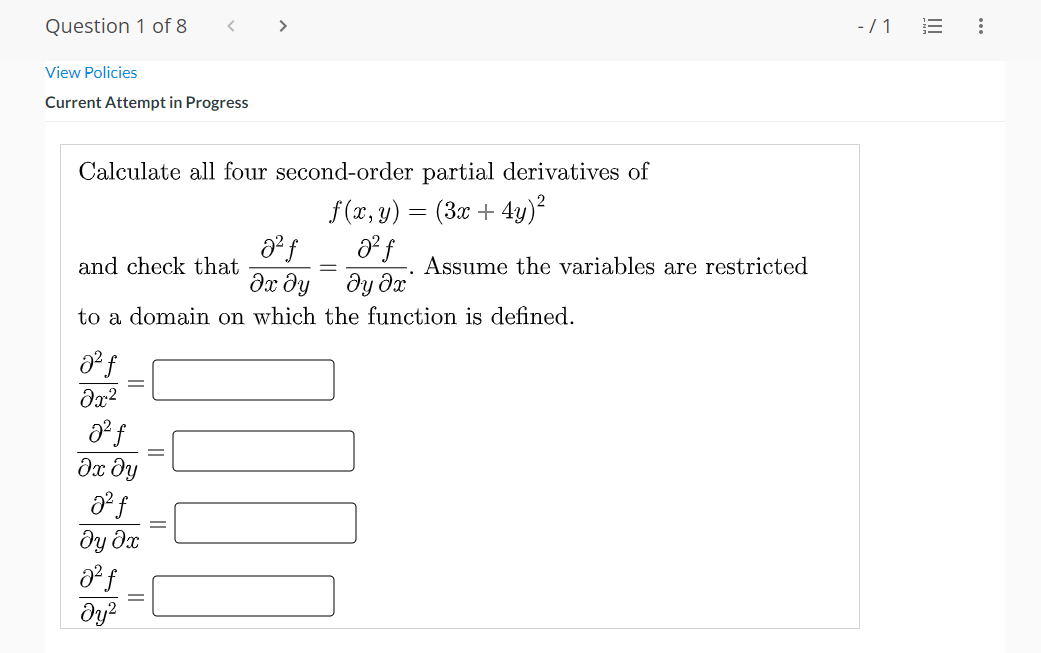 Solved Calculate All Four Second Order Partial Derivatives