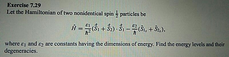 Solved Exercise 7.29 Let the Hamiltonian of two nonidentical | Chegg.com