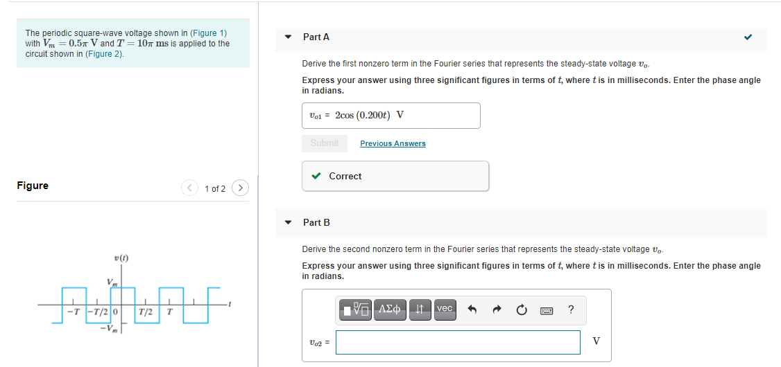 Solved Part A The periodic square-wave voltage shown in | Chegg.com
