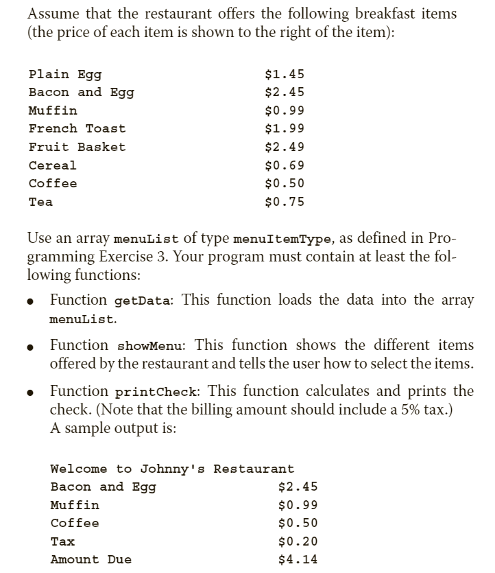 Solved USING C++ Write a program to help a local restaurant | Chegg.com