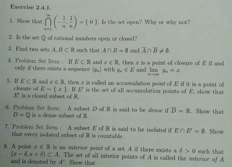 Solved Exercise 2.4.1. 0 . Istheset open Why or why