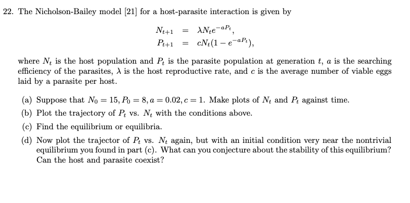 22. The Nicholson-Bailey model [21] for a | Chegg.com