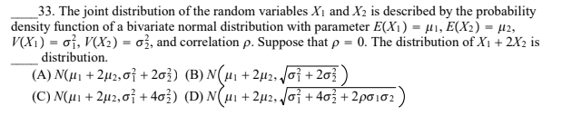 Solved _33. The joint distribution of the random variables | Chegg.com
