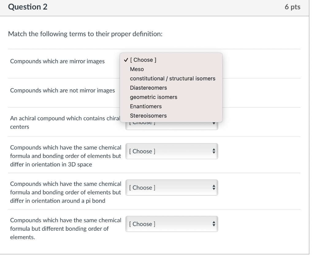 Solved Question 2 6 pts Match the following terms to their | Chegg.com
