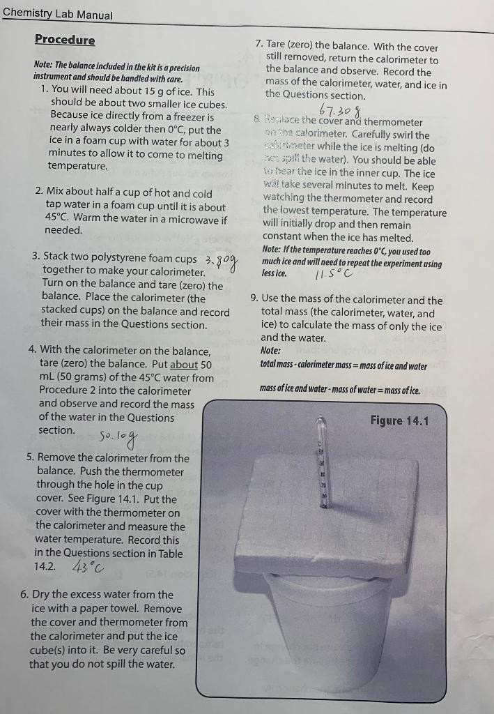 Solved Enthalpy of Ice LAB 14 ENTHALPY OF ICE Goals energy
