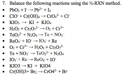 Solved 7. Balance the following reactions using the Y-RXN | Chegg.com