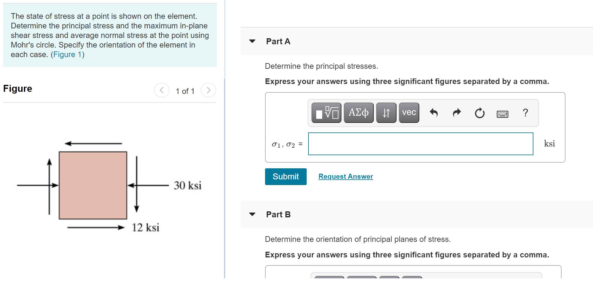Solved Part B The state of stress at a point is shown on the | Chegg.com