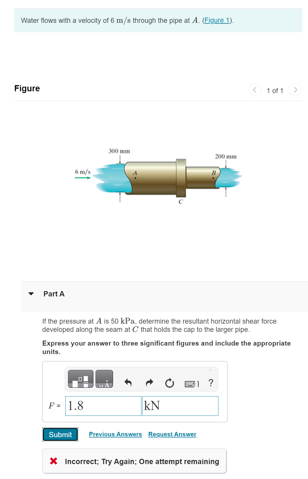 Solved Water Flows With A Velocity Of 6 M S Through The Pipe