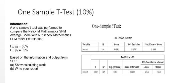 Solved One Sample T-Test (10\%) Inf AC Col Av SF H0 H1 Ba SF | Chegg.com