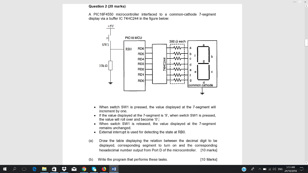 Solved Question 2 (20 Marks) A PIC18F4550 Microcontroller | Chegg.com