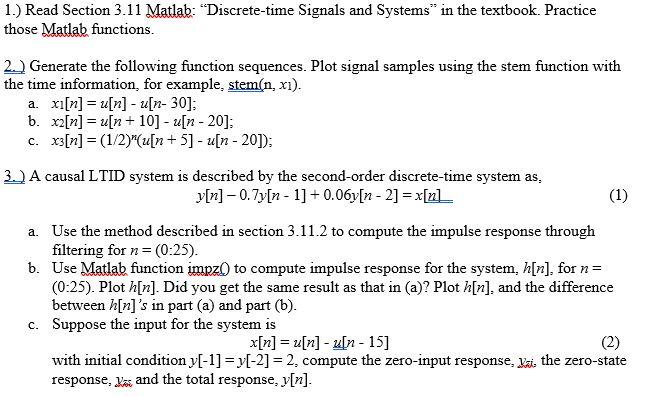 Solved 1.) Read Section 3.11 Matlab: 