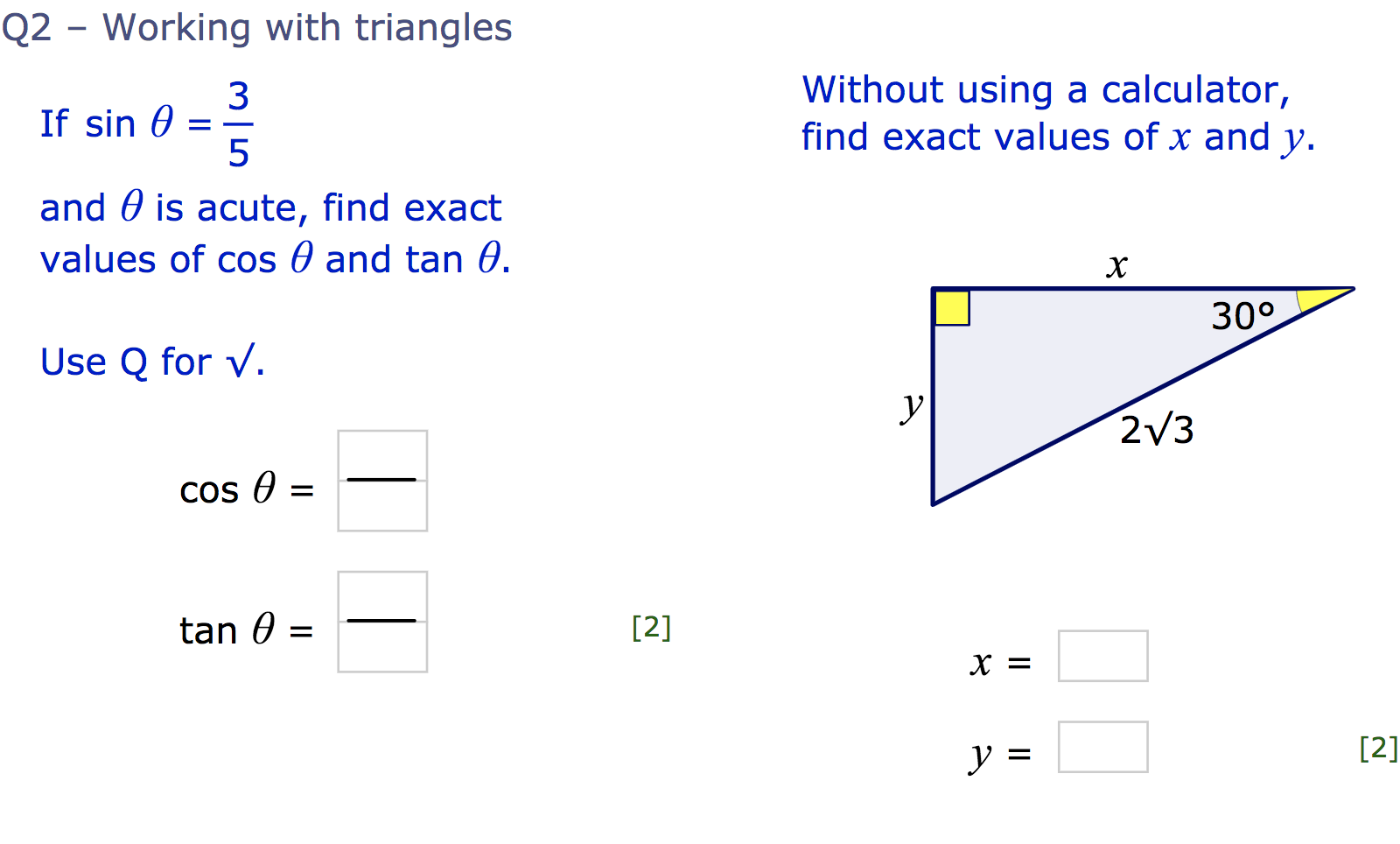 Solved Q2 - Working with triangles Without using a