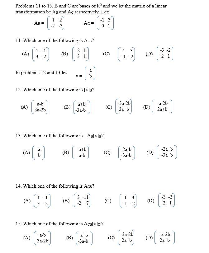 Solved Problems 11 to 15, B and C are bases of R2 and we let | Chegg.com