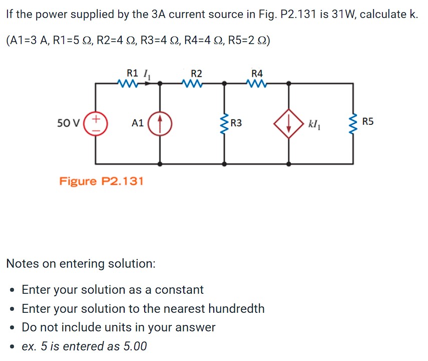 Solved If the power supplied by the 3 A current source in | Chegg.com