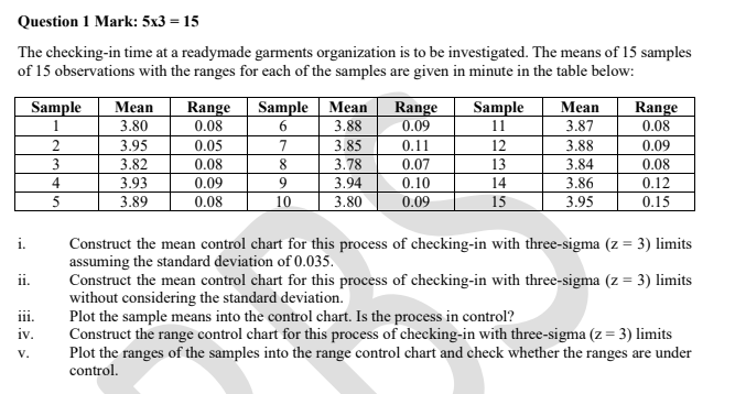 Solved Question 1 ﻿Mark: \( \mathbf{5 ﻿x 3}=\mathbf{1 5} \) | Chegg.com