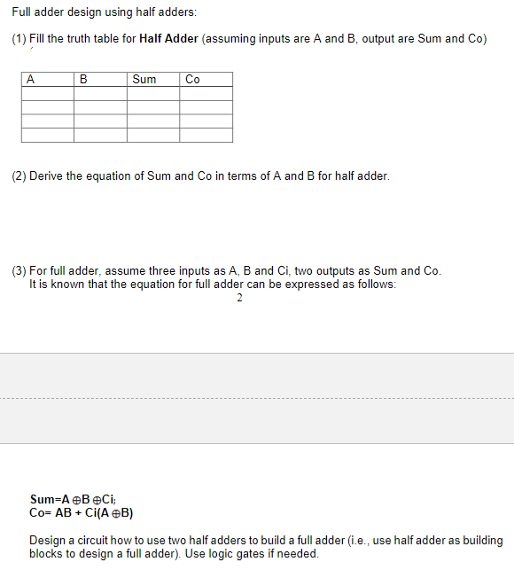 Solved Full Adder Design Using Half Adders:(a) ﻿Fill The | Chegg.com