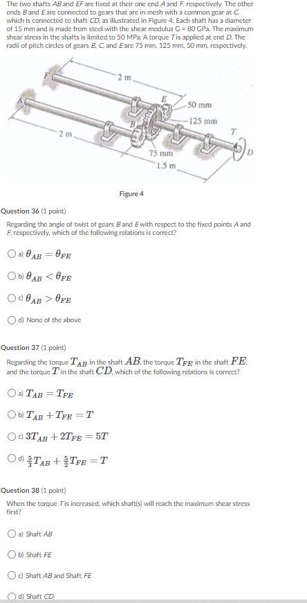 Solved The two shafts AB and EF are fixed at their one end | Chegg.com