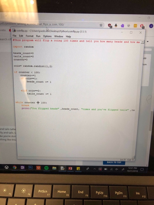 Solved nat flips a coin 100/ rnitin coinflip.py-CAUser | Chegg.com