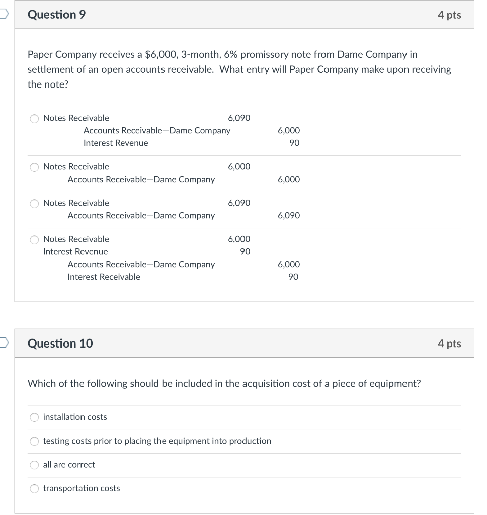 Solved Question 9 4 pts Paper Company receives a 6,000,