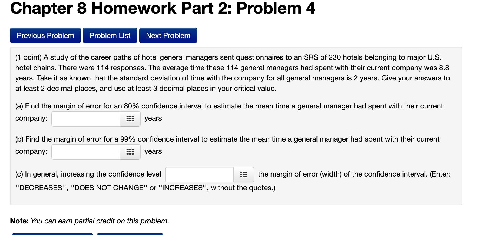 Solved Chapter 8 Homework Part 2: Problem 4 Previous Problem | Chegg.com