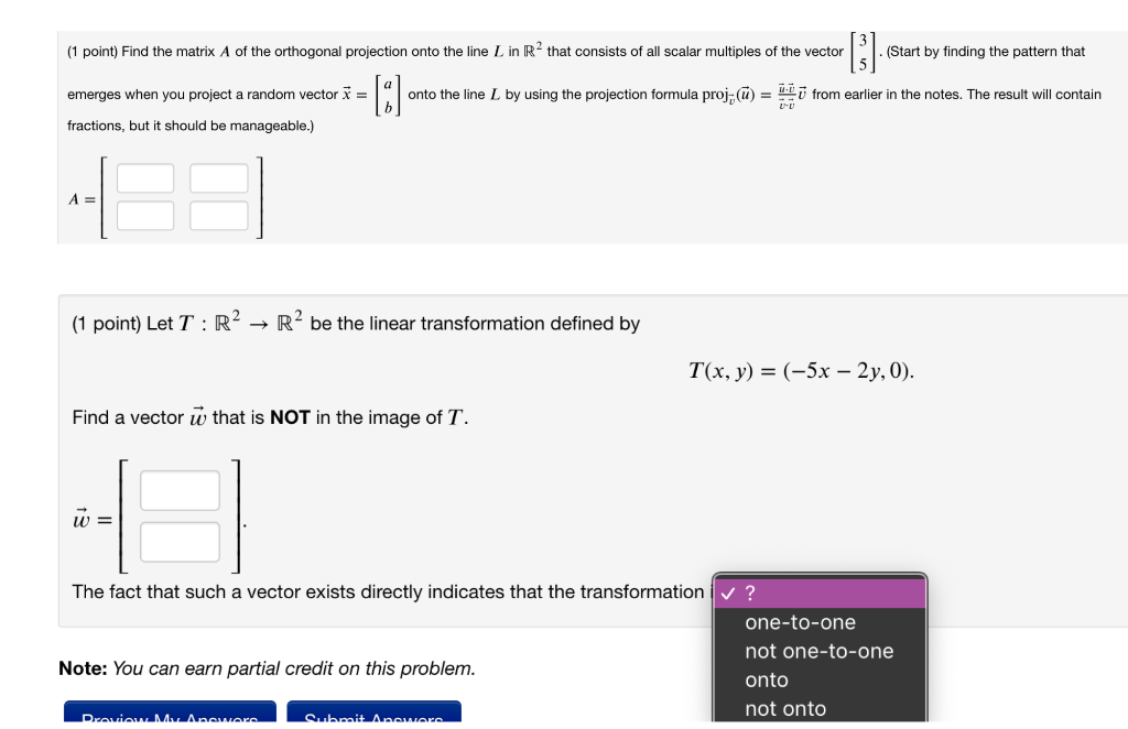 Solved (1 point) Find the matrix A of the orthogonal | Chegg.com