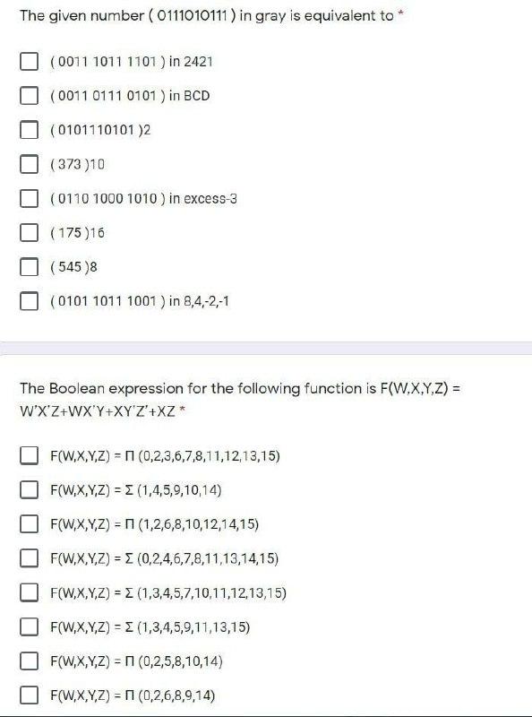 Solved The given number (0111010111) in gray is equivalent | Chegg.com