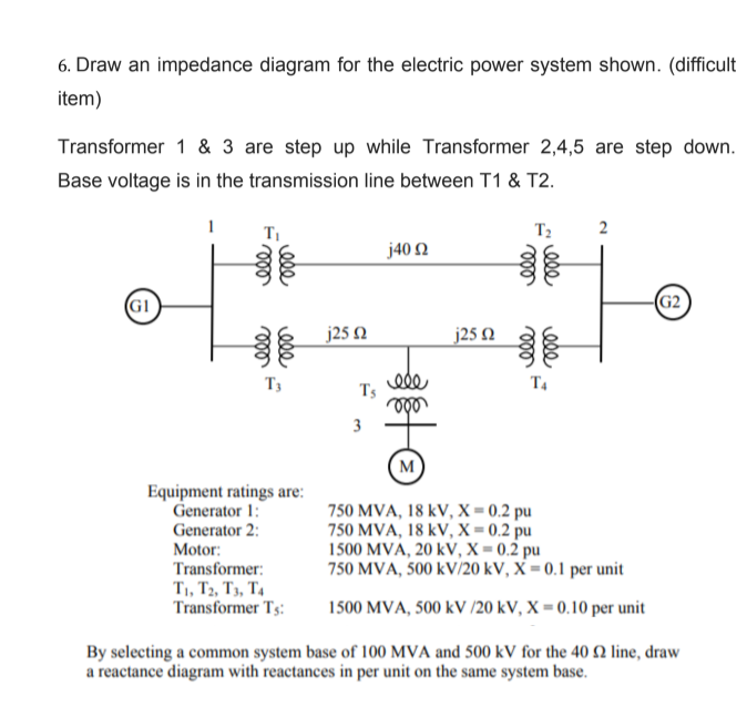 Solved 6 Draw An Impedance Diagram For The Electric Power 9553