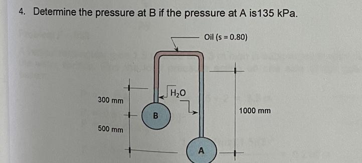 Solved 4. Determine The Pressure At B If The Pressure At A | Chegg.com