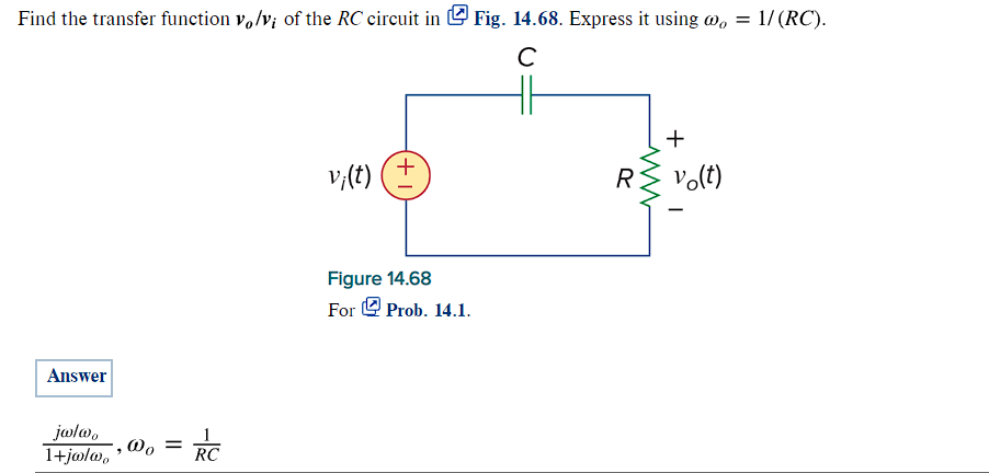 Solved Find the transfer function vo/vi of the RC circuit in | Chegg.com