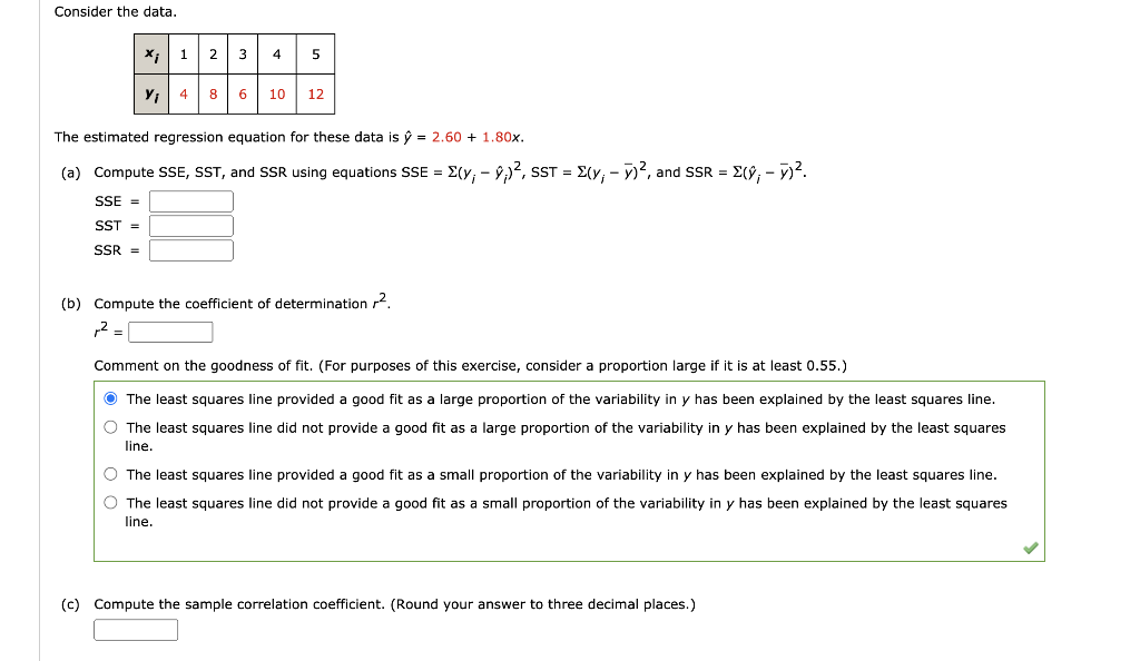 Solved Consider The Data X 1 2 3 5 Y 4 86 10 12 The Est Chegg Com