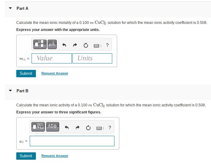 Solved Part A Calculate the mean ionic molality of a 0.100 m | Chegg.com