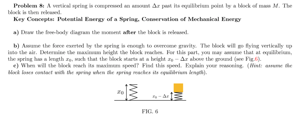 Solved Problem 8: A vertical spring is compressed an amount | Chegg.com