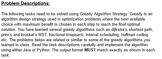 Solved Problem Descriptions: The following tasks need to be | Chegg.com