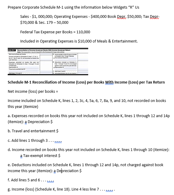 Solved Prepare Corporate Schedule M1 using the information