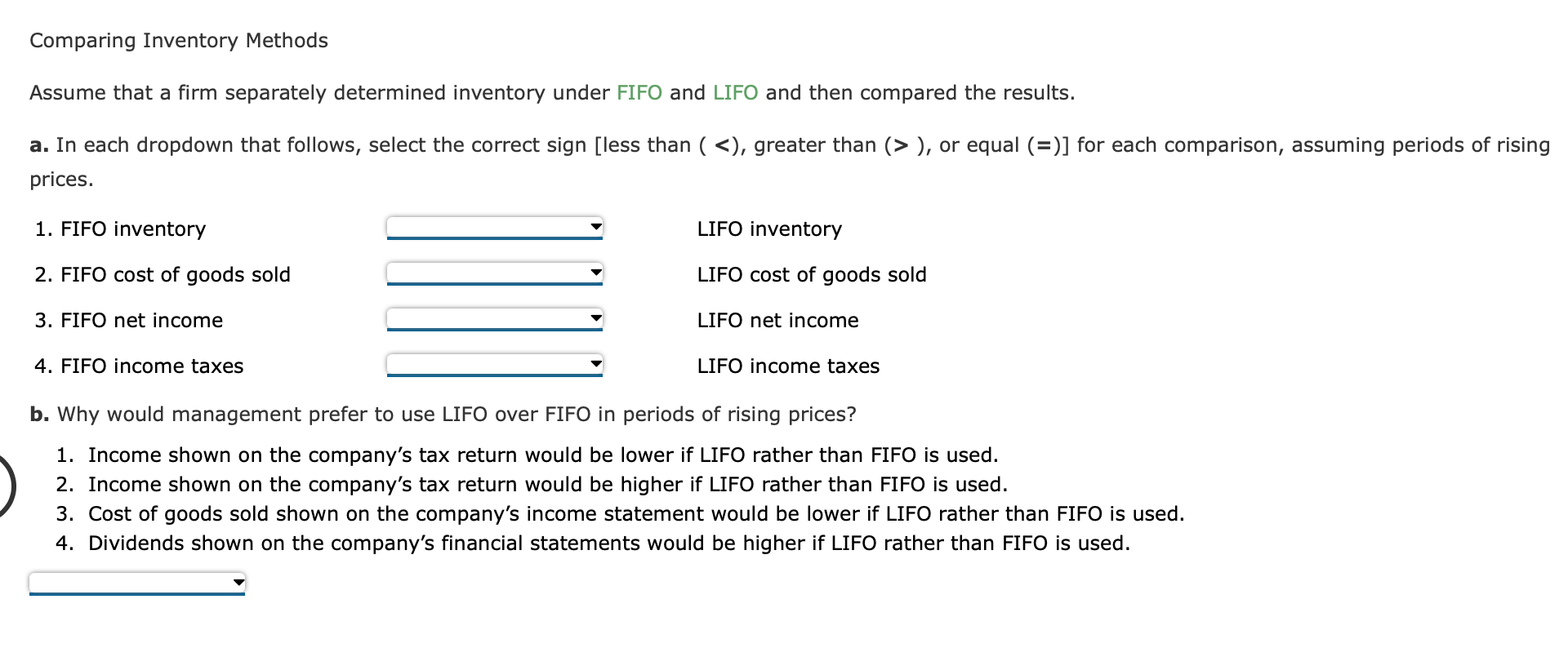 Solved Comparing Inventory Methods Assume That A Firm | Chegg.com